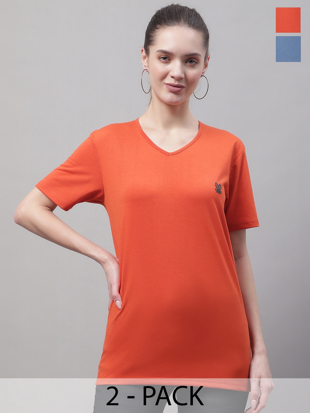 

MACK JONNEY Pack Of 2 V-Neck Cotton T-Shirt, Orange