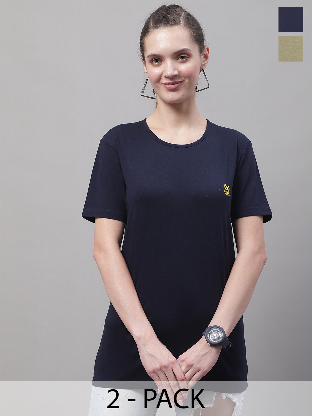 

MACK JONNEY Pack Of 2 Round Neck Cotton T-Shirt, Navy blue