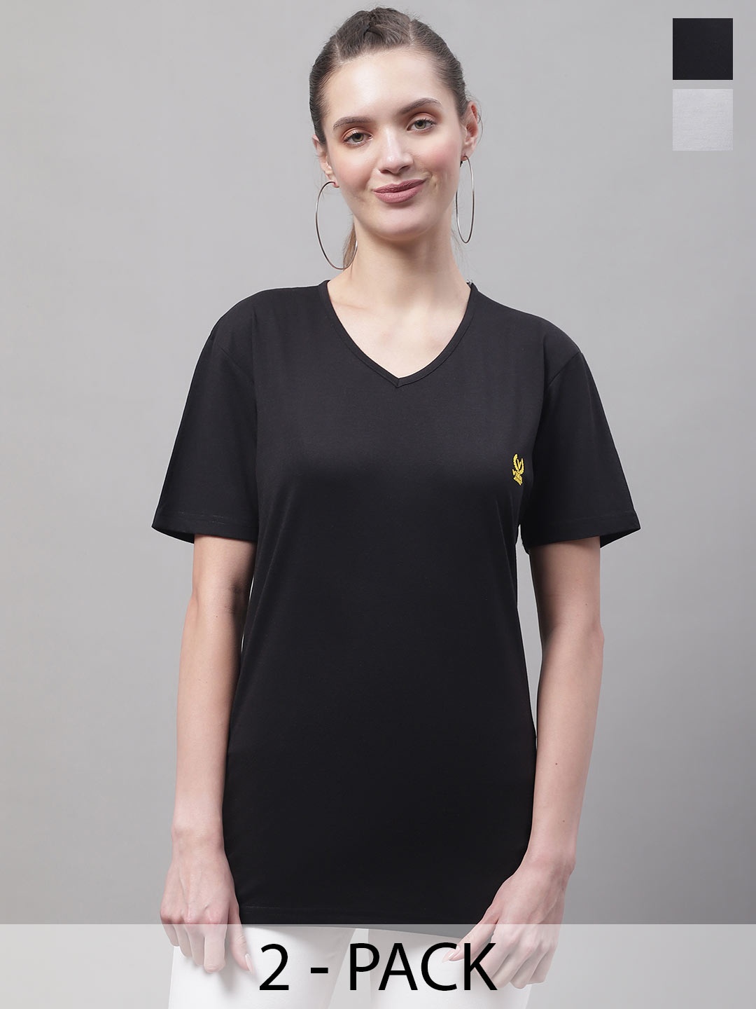 

MACK JONNEY Pack Of 2 V-Neck Cotton T-shirts, Black