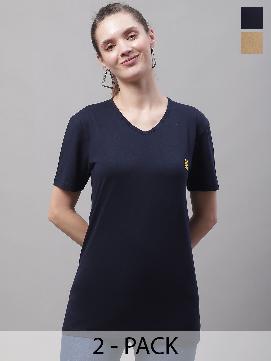 

VIMAL JONNEY Pack Of 2 V-Neck Cotton T-shirts, Black