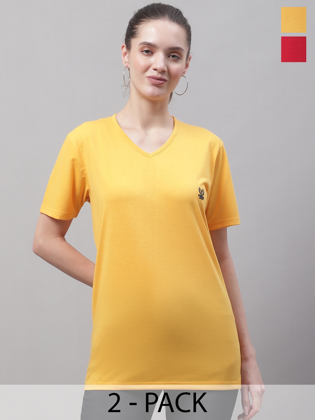 

MACK JONNEY Pack Of 2 V-Neck Short Sleeves Cotton T-shirt, Yellow