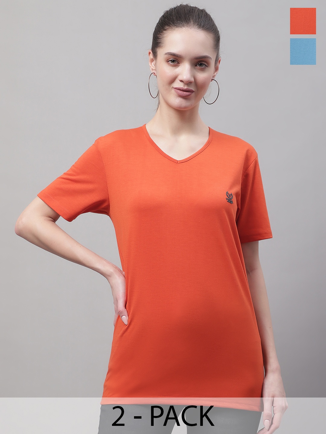 

VIMAL JONNEY Pack of 2 Round Neck Cotton T-shirt, Orange