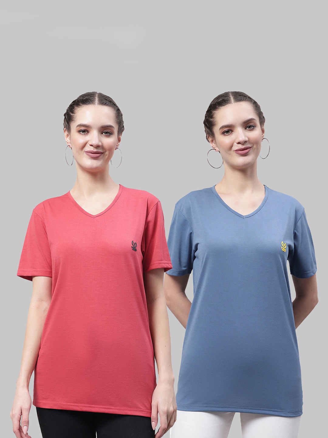 

VIMAL JONNEY Pack Of 2 Round Neck Longline Cotton T-shirt, Red