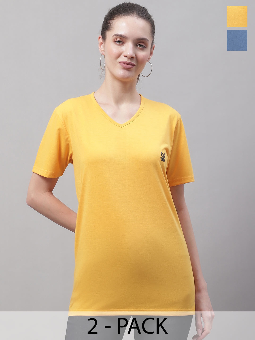 

MACK JONNEY Pack Of 2 V-Neck Cotton T-shirts, Yellow