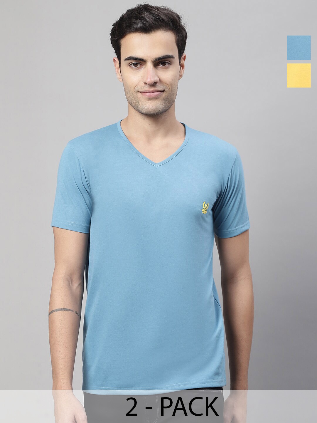 

MACK JONNEY Pack Of 2 V-Neck Cotton T-shirts, Blue