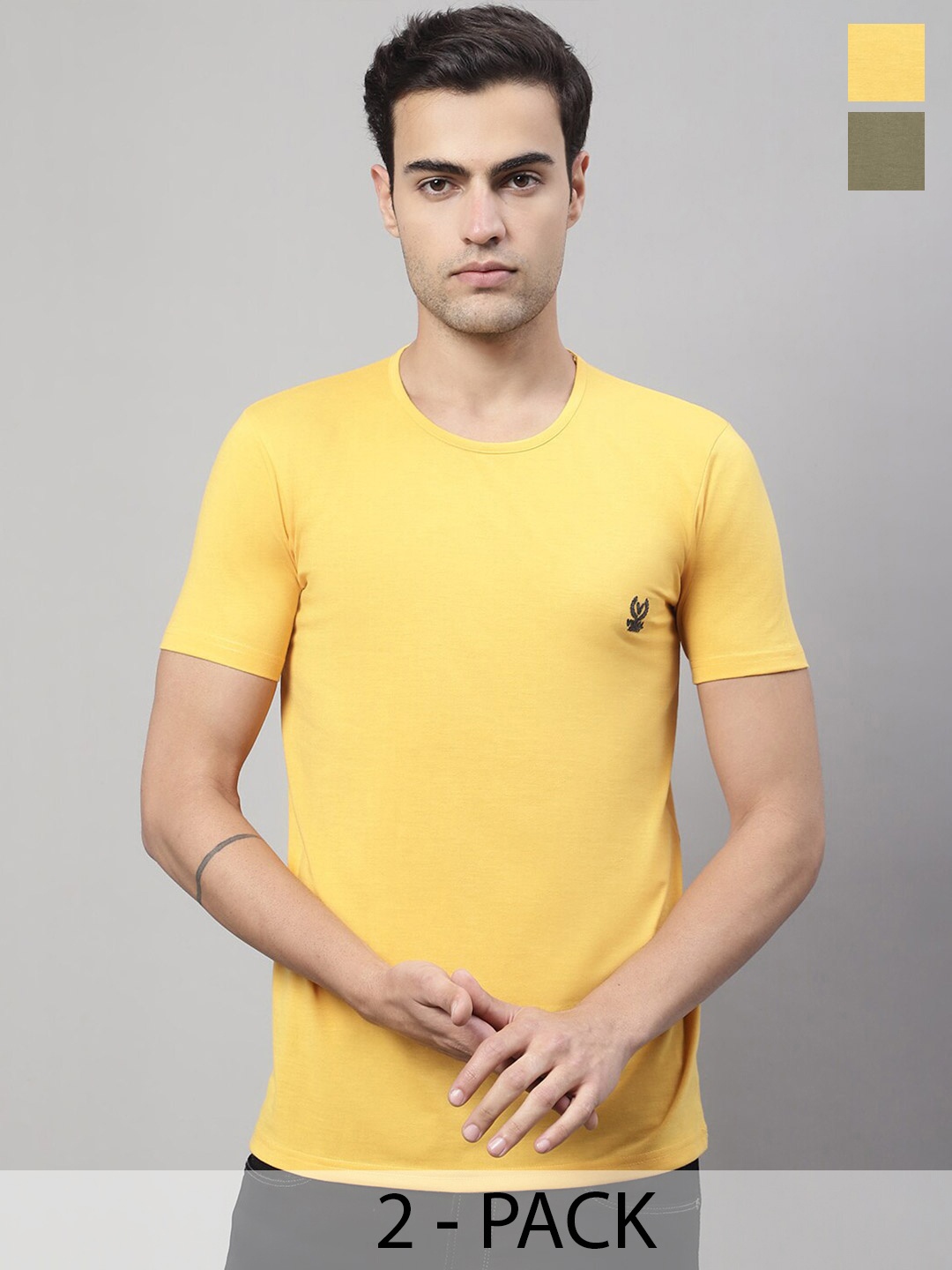 

MACK JONNEY Pack Of 2 Cotton T-shirts, Yellow