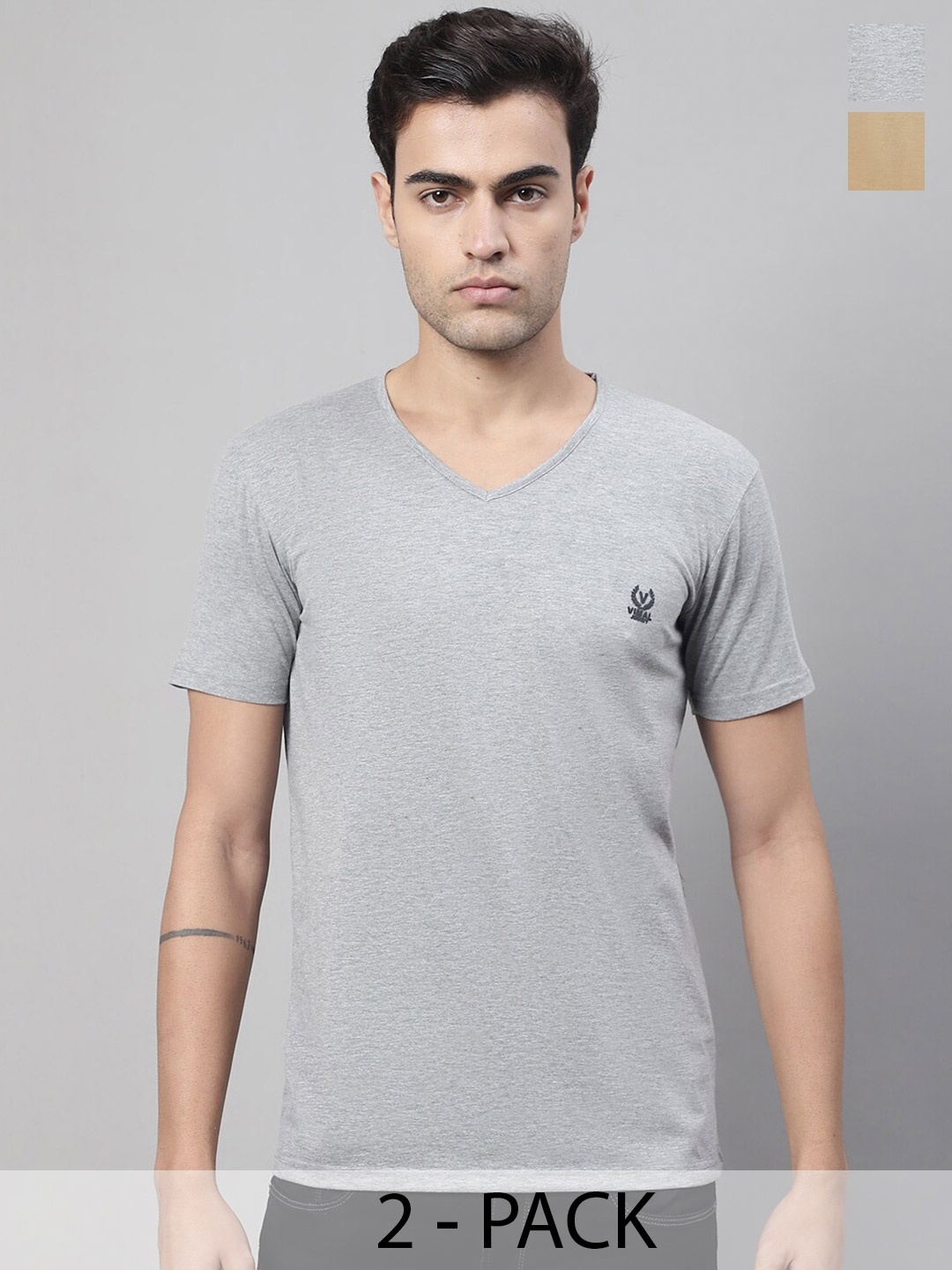 

MACK JONNEY Men Multicoloured 2 V-Neck Raw Edge T-shirt, Multi