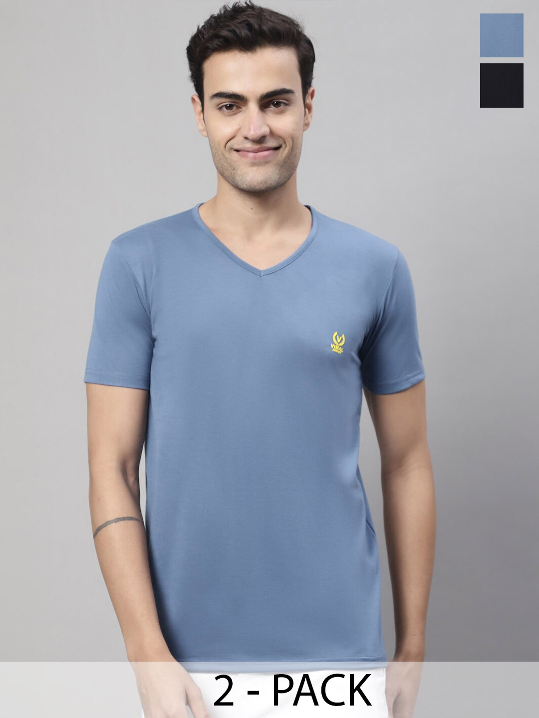 

MACK JONNEY Pack Of 2 V-Neck Cotton T-shirt, Multi