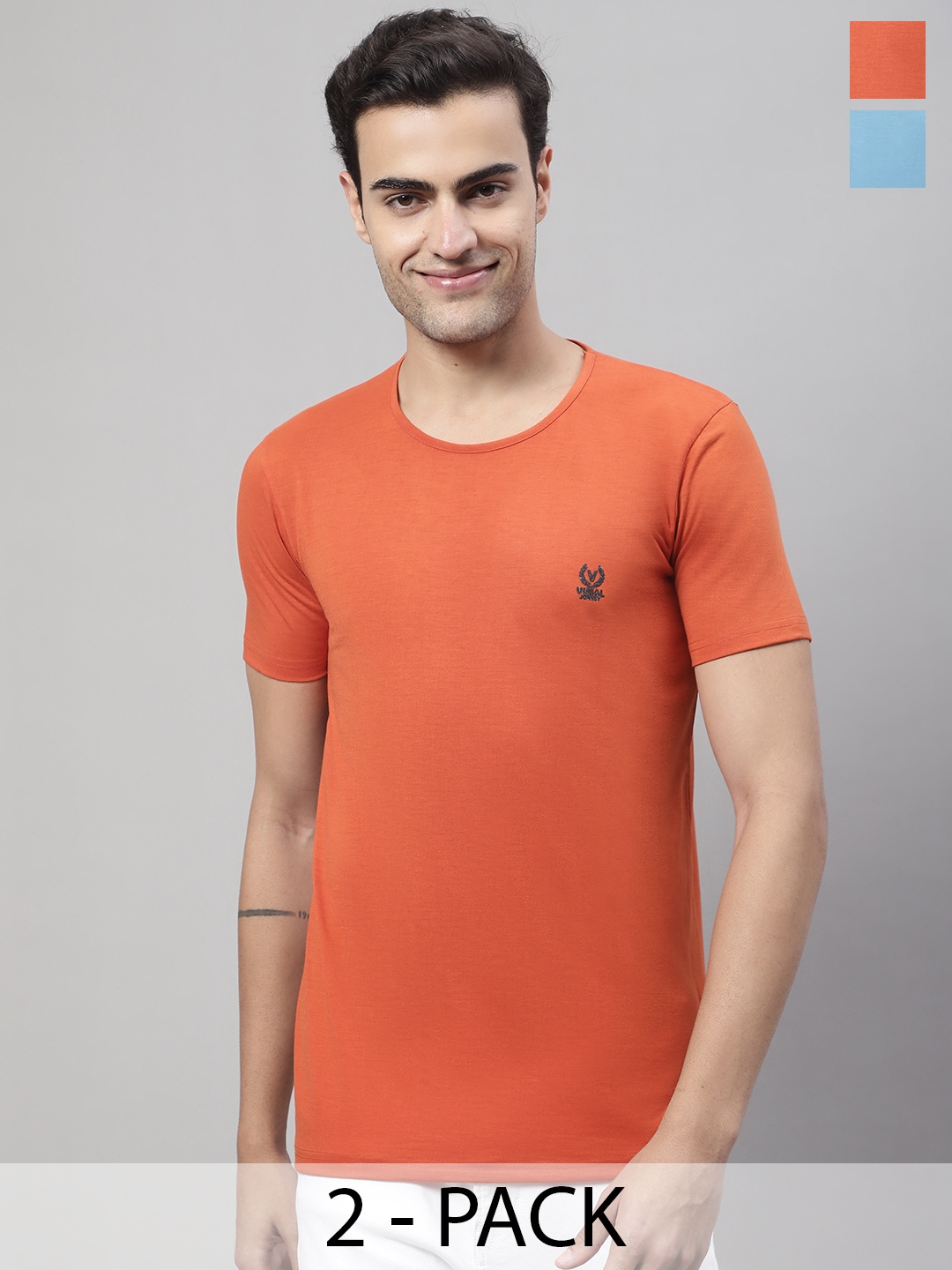 

VIMAL JONNEY Pack of 2 Cotton T-shirt, Coral