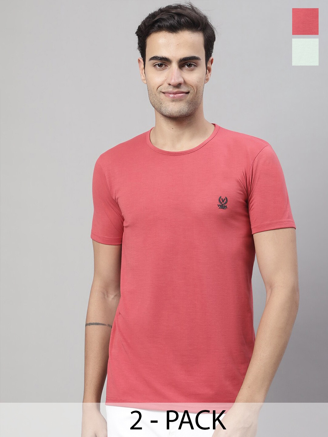 

VIMAL JONNEY Pack of 2 Cotton T-shirt, Coral