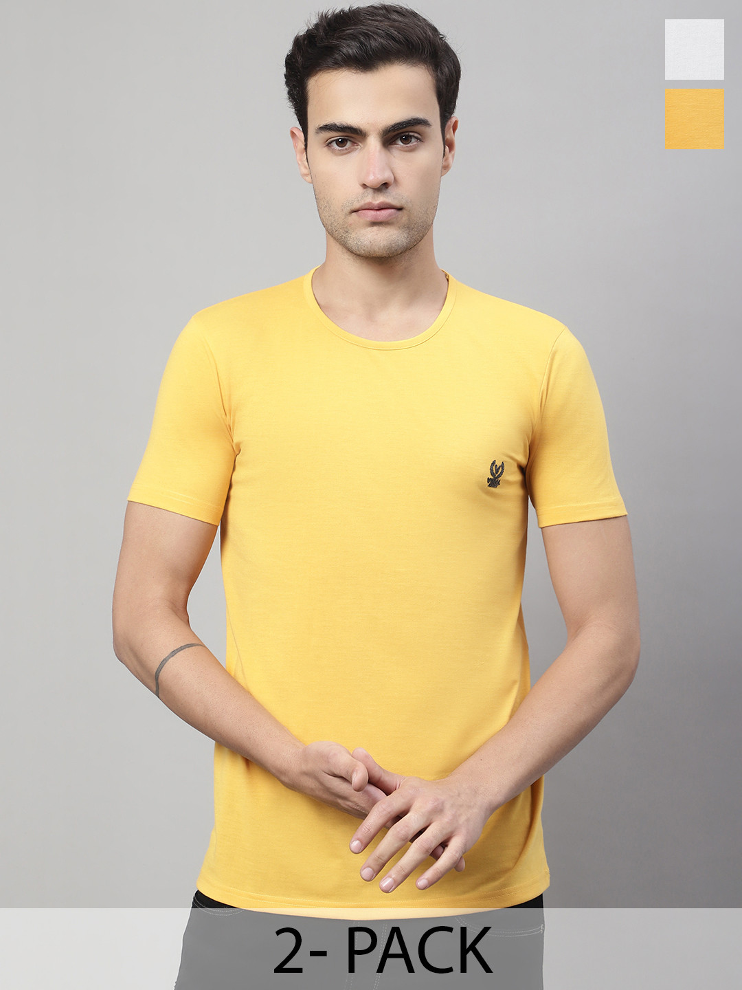 

MACK JONNEY Pack of 2 Cotton T-shirt, Yellow