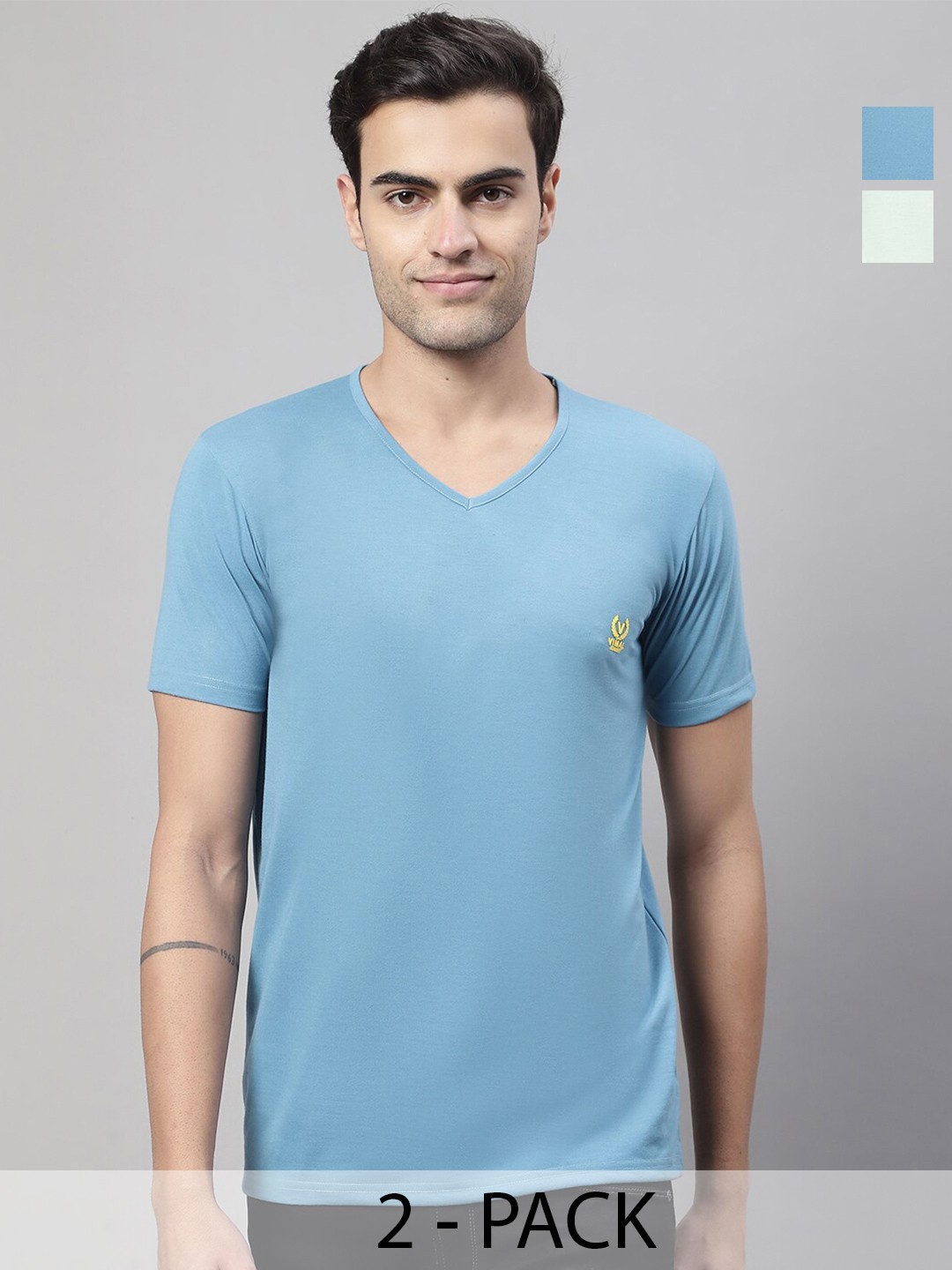 

VIMAL JONNEY Pack Of 2 V-Neck Cotton T-shirts, Blue