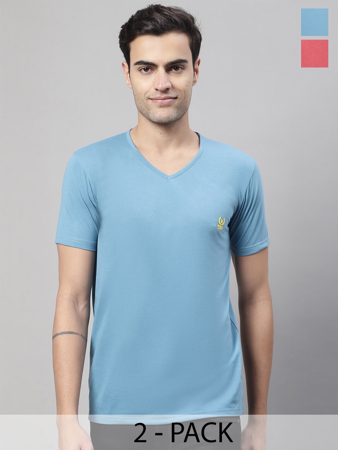 

MACK JONNEY Pack Of 2 V-Neck Cotton T-shirts, Blue