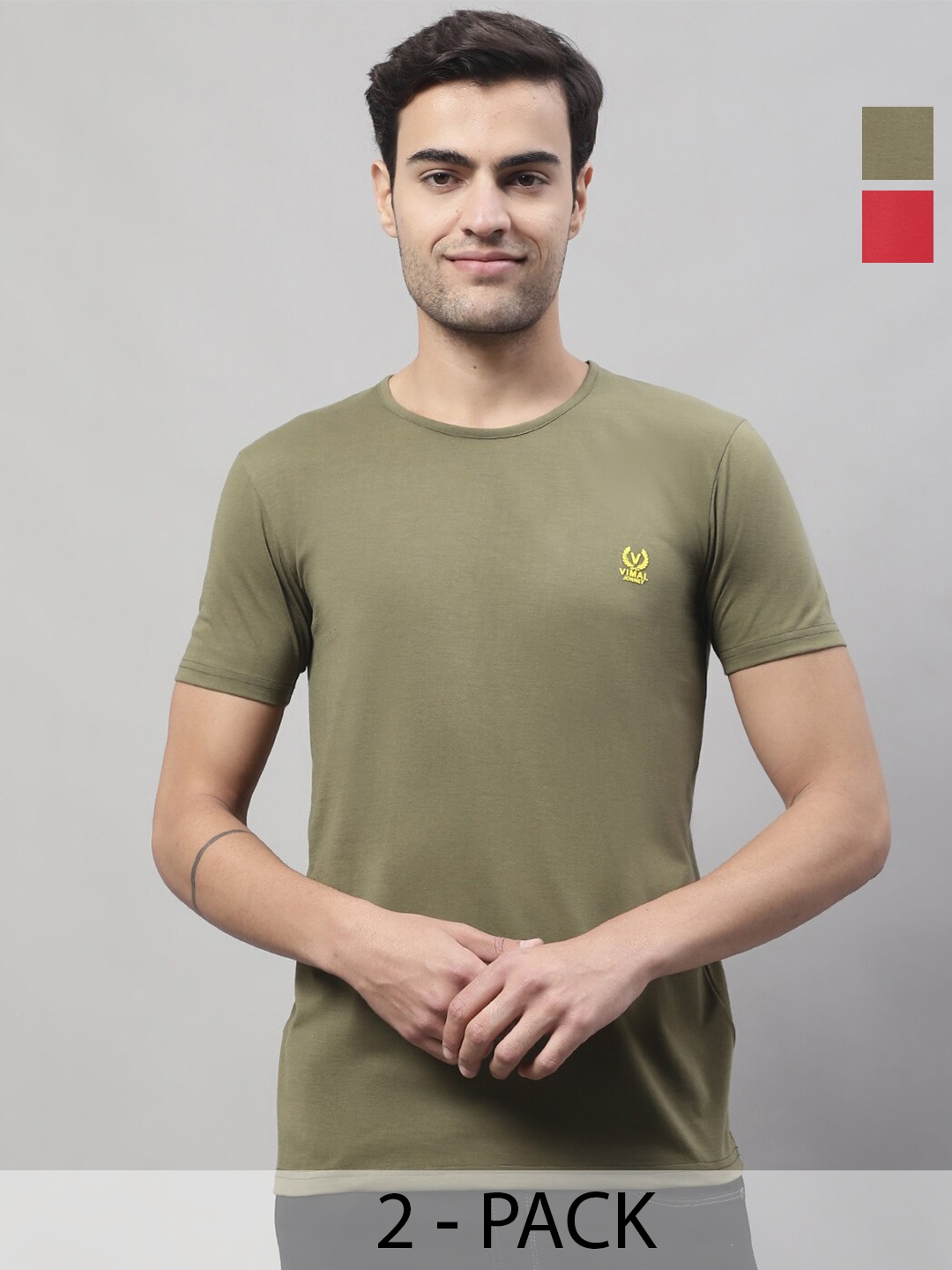 

MACK JONNEY Pack Of 2 Round Neck Cotton T-Shirt, Red