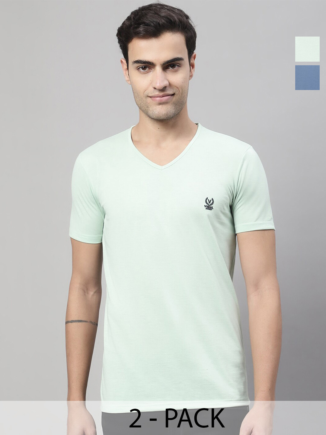 

VIMAL JONNEY Pack Of 2 V-Neck Cotton T-shirts, Blue