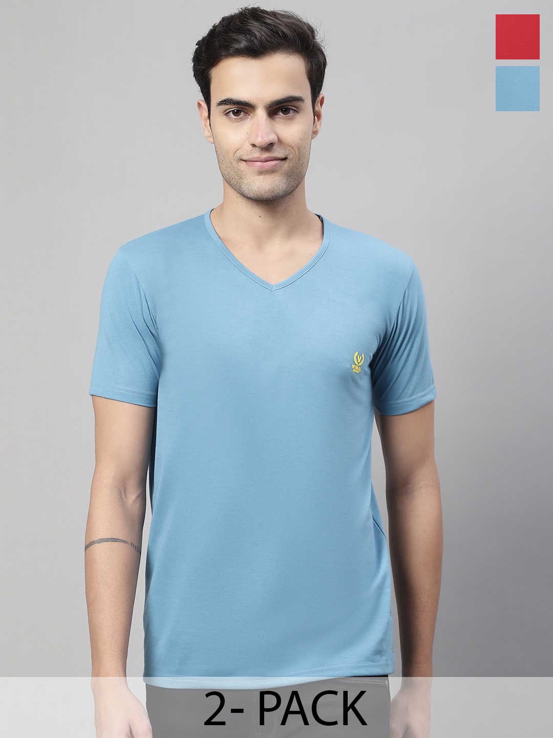 

MACK JONNEY Pack of 2 V-Neck Cotton T-shirt, Blue