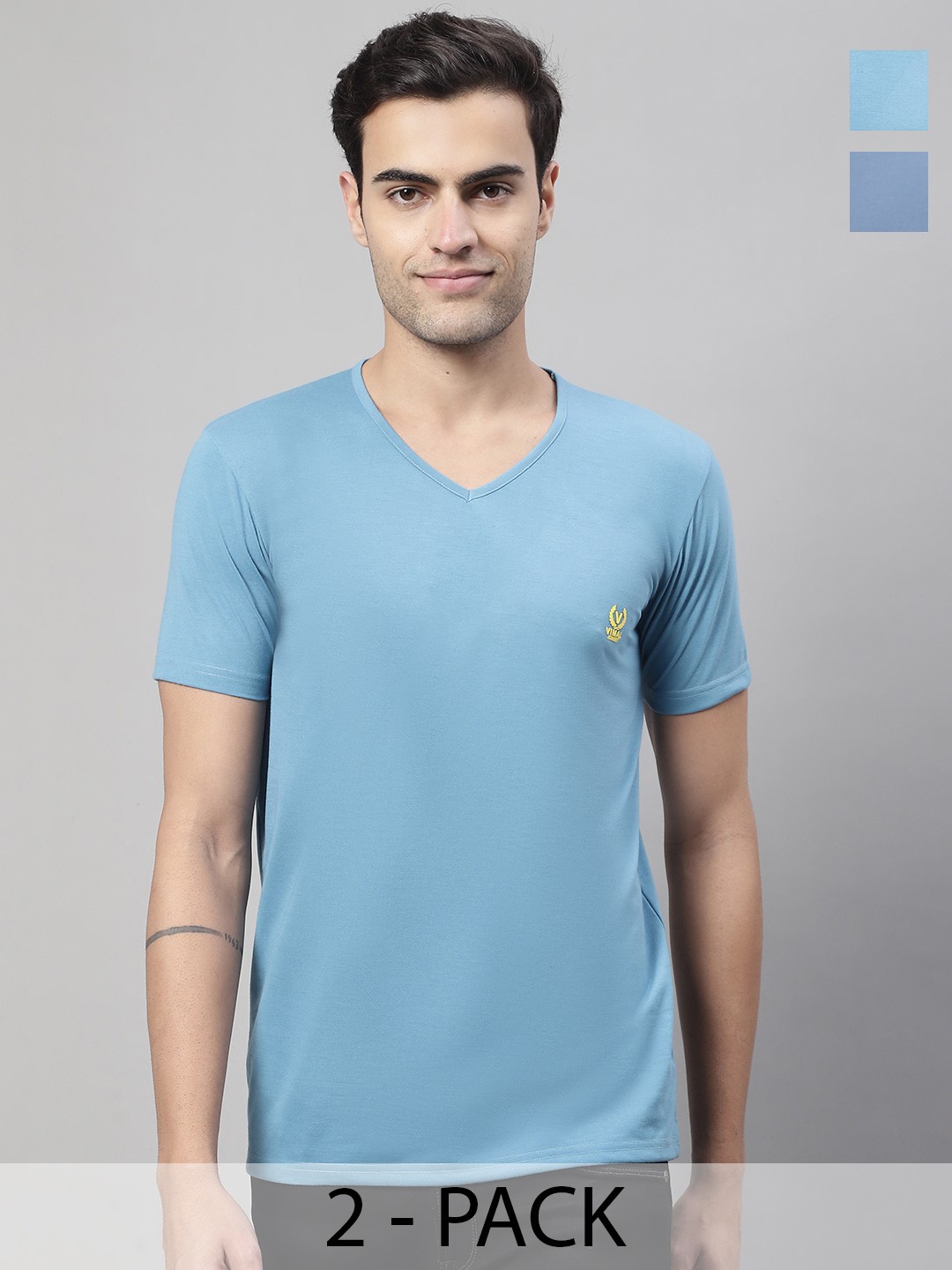 

VIMAL JONNEY Pack of 2 V Neck Short Sleeves Cotton Casual T-shirt, Blue