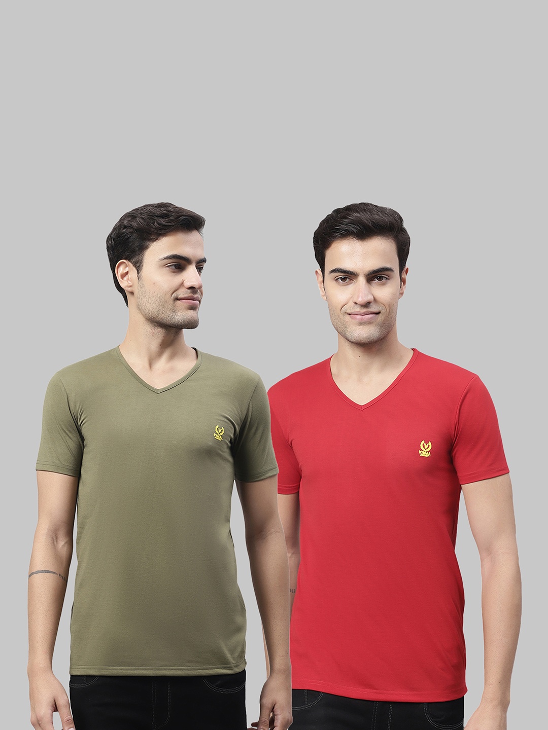 

VIMAL JONNEY Pack of 2 V-Neck Cotton T-shirt, Green