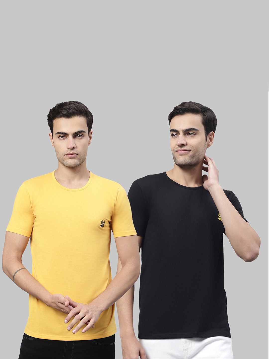 

VIMAL JONNEY Pack Of 2 Cotton T-shirts, Yellow