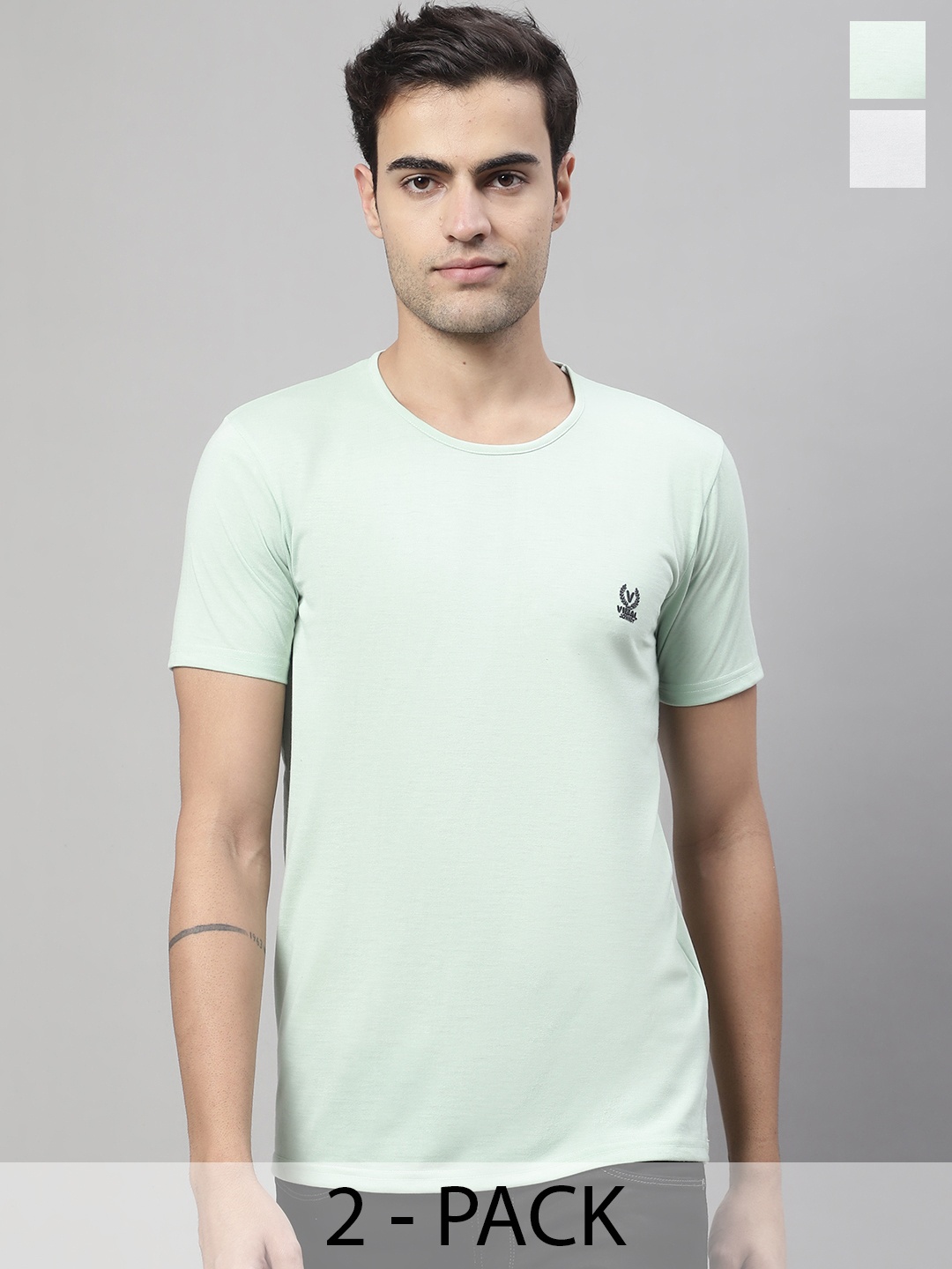 

VIMAL JONNEY Pack Of 2 Cotton T-shirt, Sea green