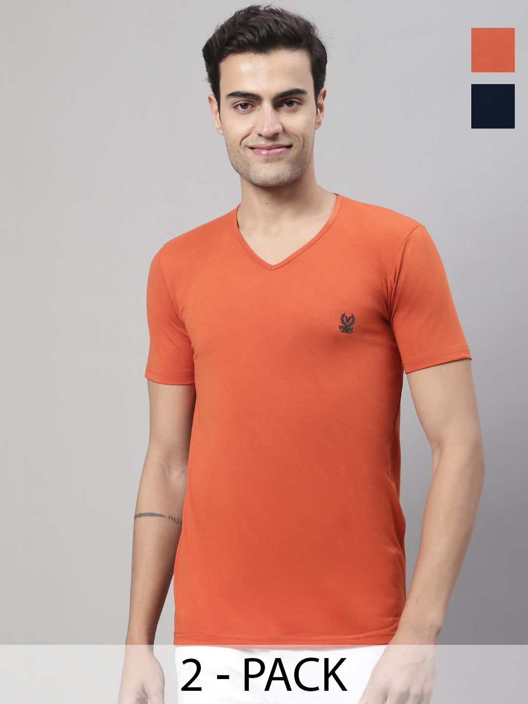 

VIMAL JONNEY Pack of 2 V-Neck Cotton T-shirt, Orange