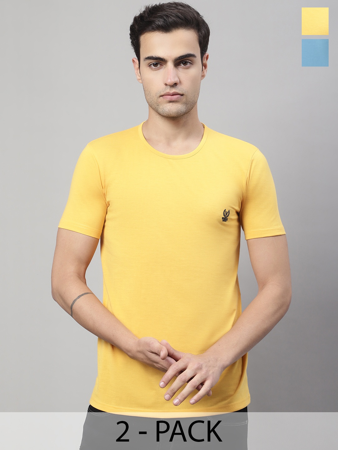 

VIMAL JONNEY Pack Of 2 Cotton T-shirts, Yellow