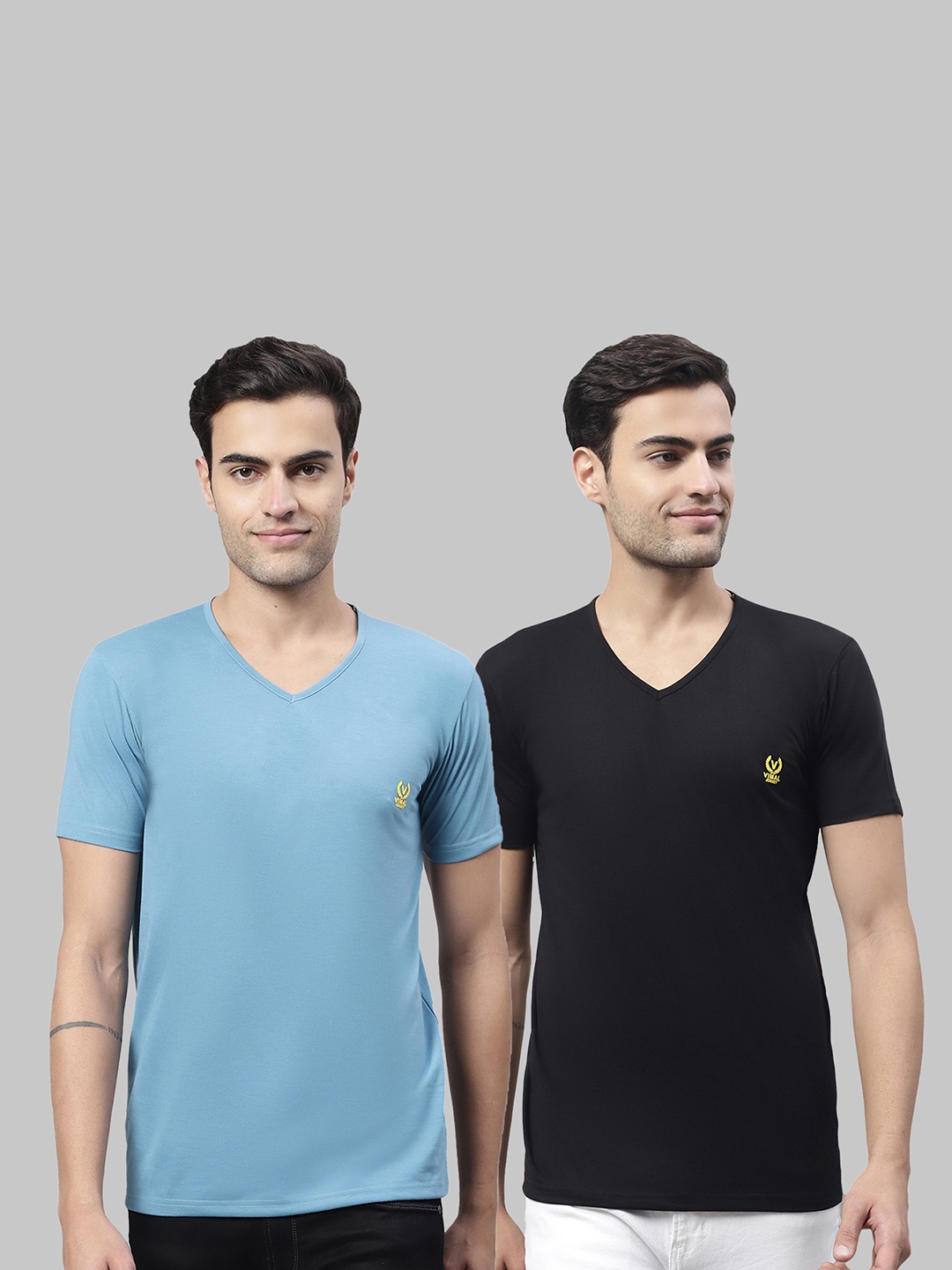 

MACK JONNEY Pack Of 2 V-Neck Cotton T-shirt, Blue