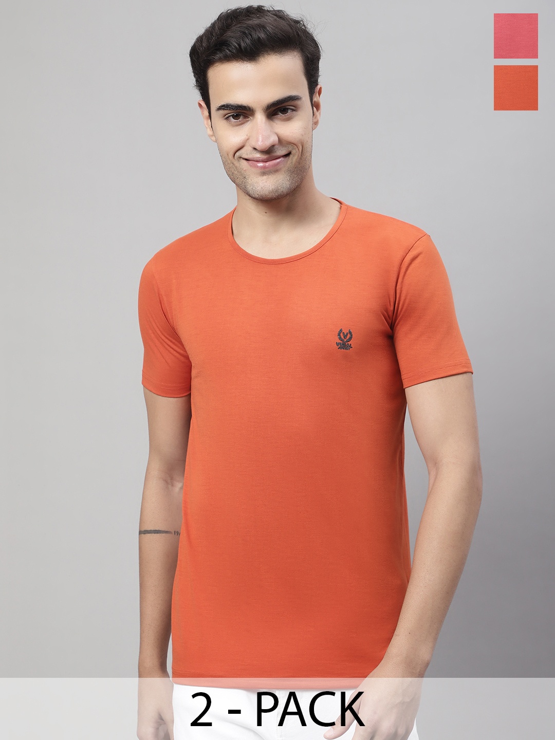 

VIMAL JONNEY Pack of 2 Round Neck Cotton T-shirt, Orange