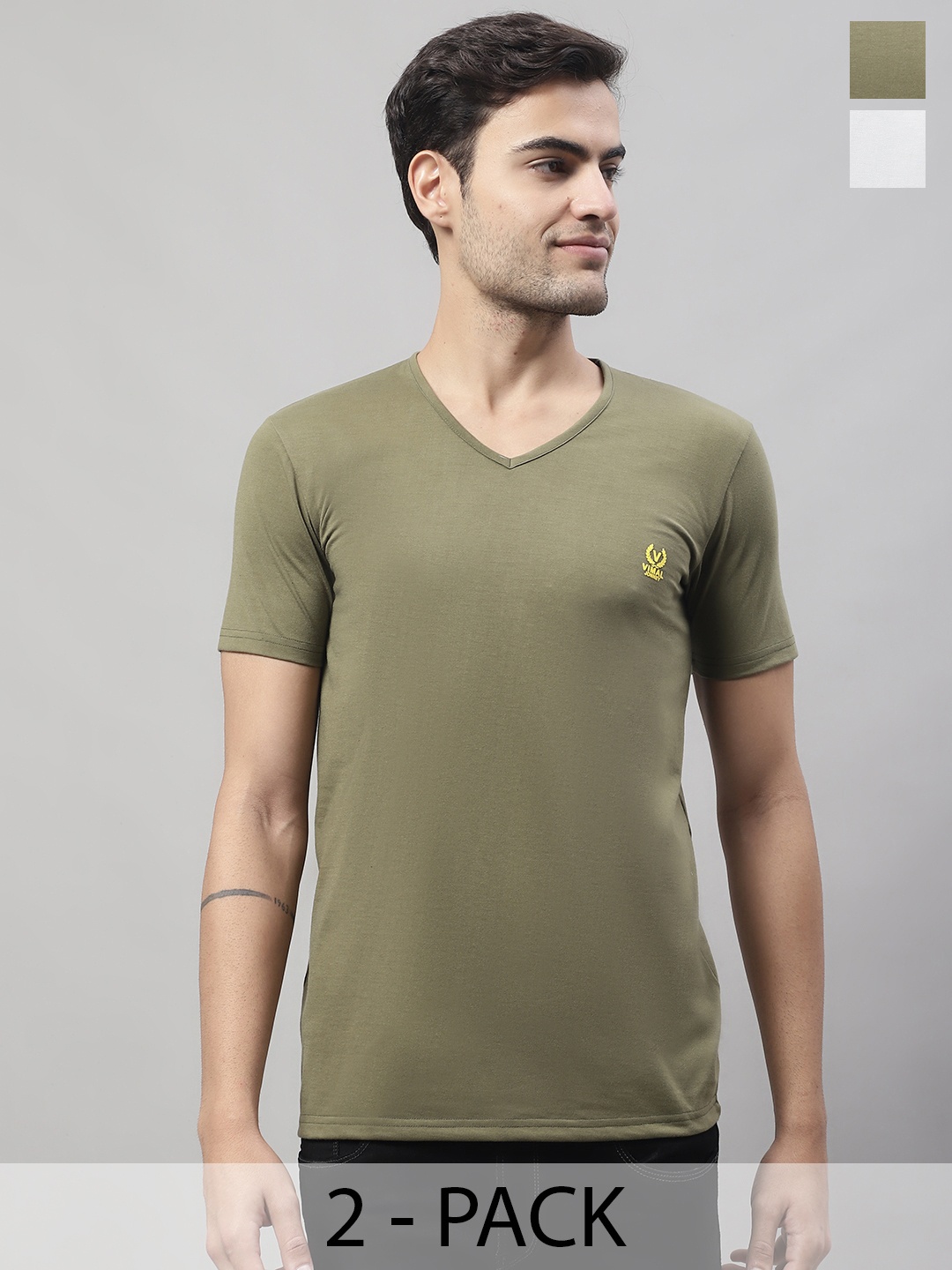 

MACK JONNEY Pack Of 2 V-Neck Cotton T-shirts, Olive