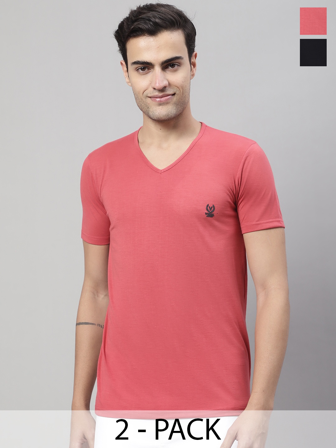 

MACK JONNEY Pack Of 2 V-Neck Cotton T-shirts, Black