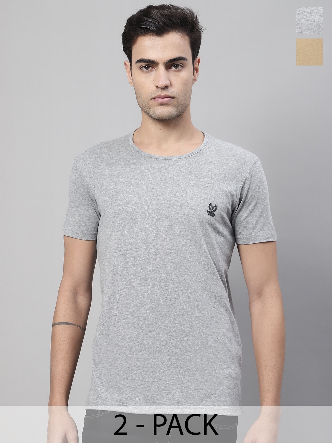 

MACK JONNEY Pack Of 2 Cotton T-shirt, Grey