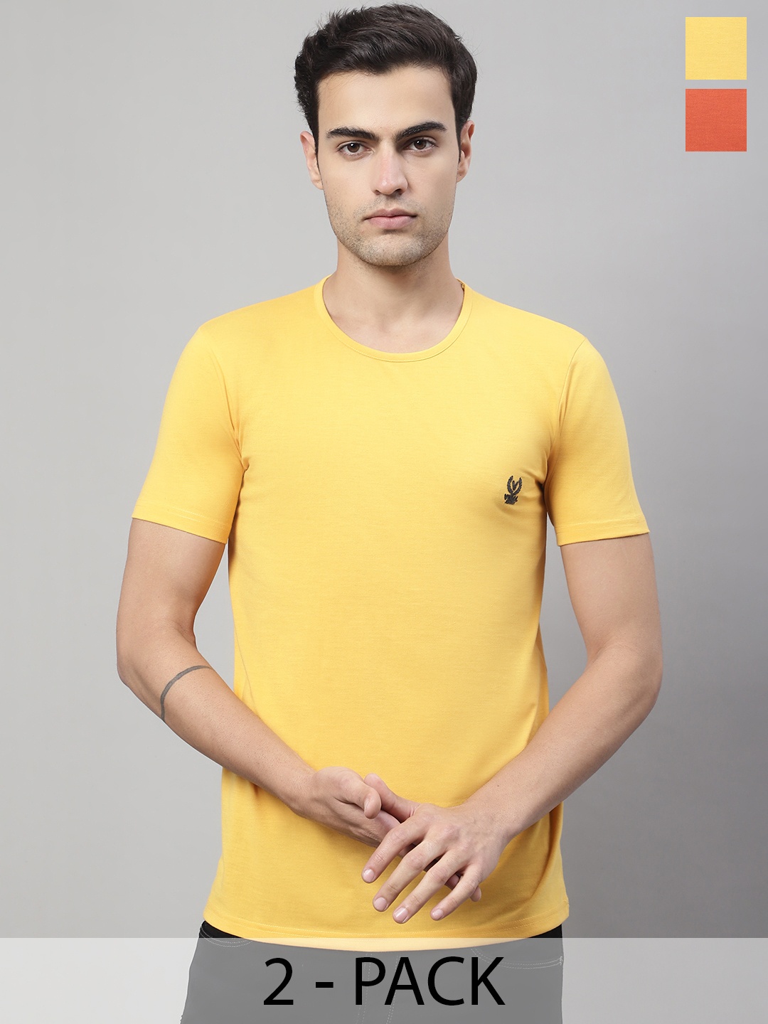 

VIMAL JONNEY Pack Of 2 Cotton T-shirts, Yellow