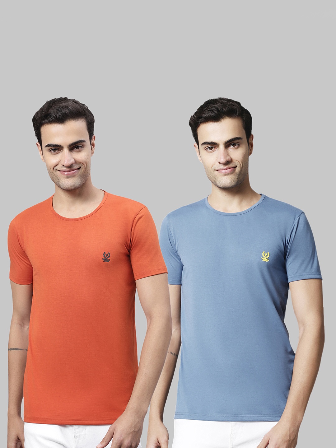 

VIMAL JONNEY Pack Of 2 Cotton T-shirts, Blue