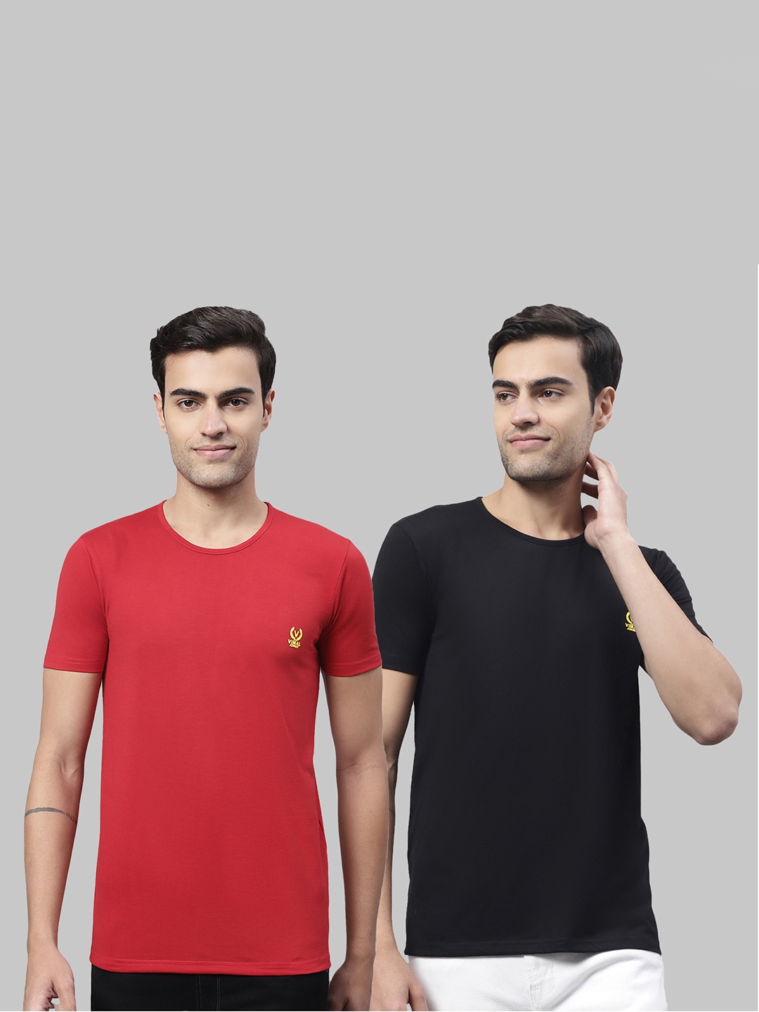 

VIMAL JONNEY Pack of 2 Round Neck Cotton T-shirt, Red