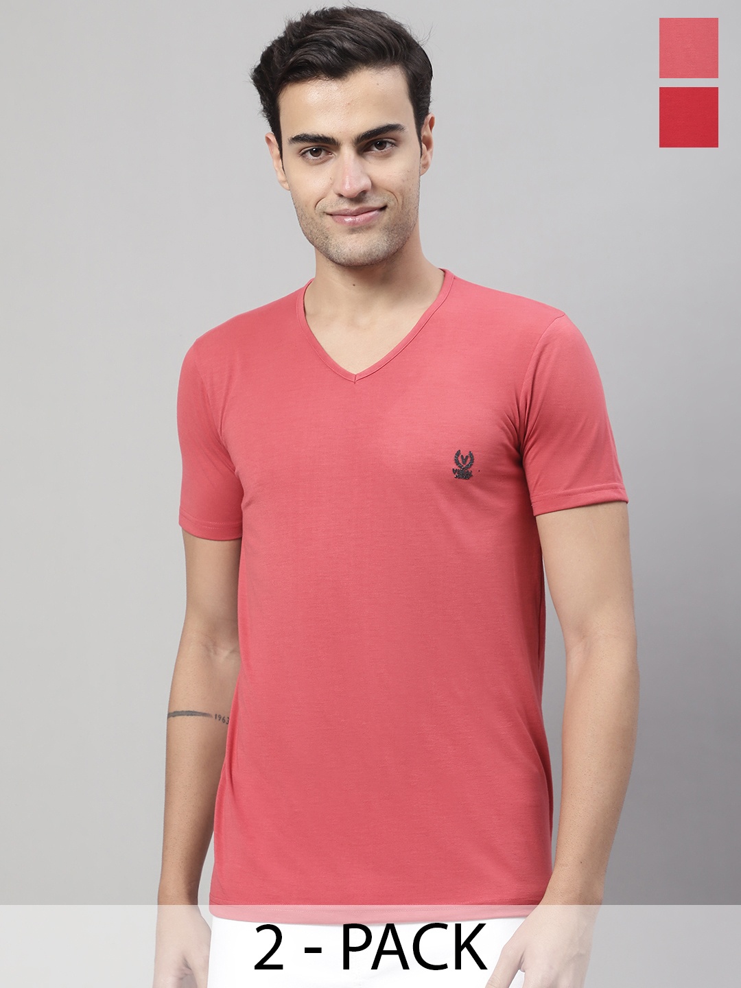 

VIMAL JONNEY Pack of 2 V-Neck Cotton T-shirts, Pink