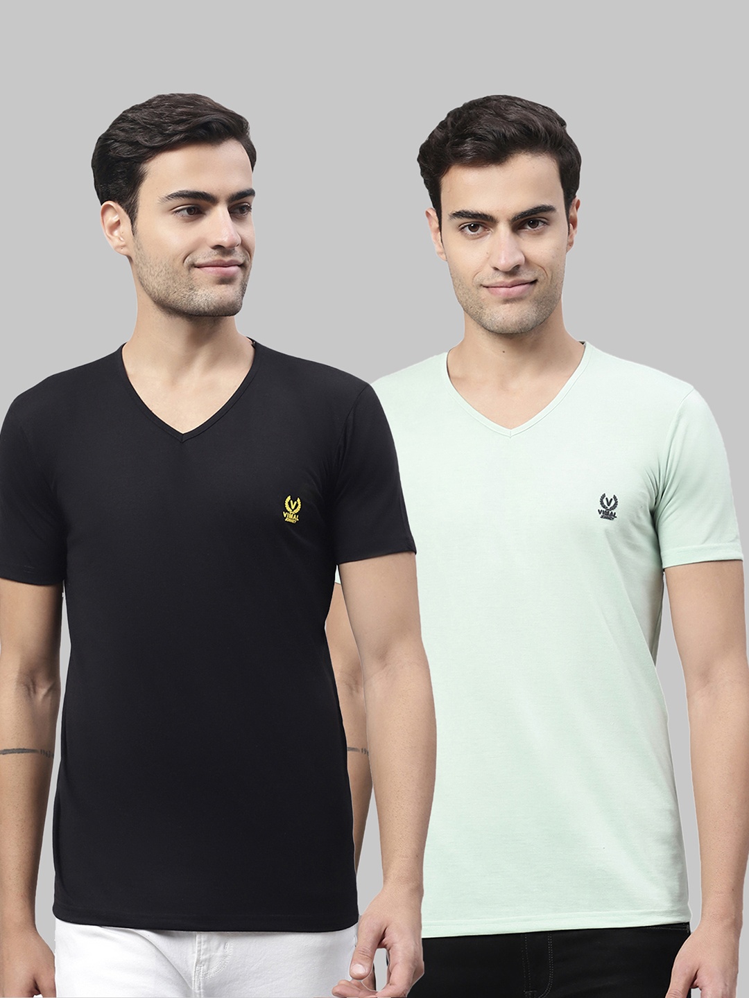 

VIMAL JONNEY Pack of 2 V-Neck Cotton T-shirt, Black