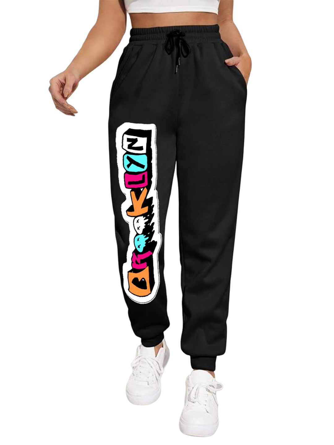 

TABADTOD Women Relaxed Typography Printed Loose Fit Joggers, Black