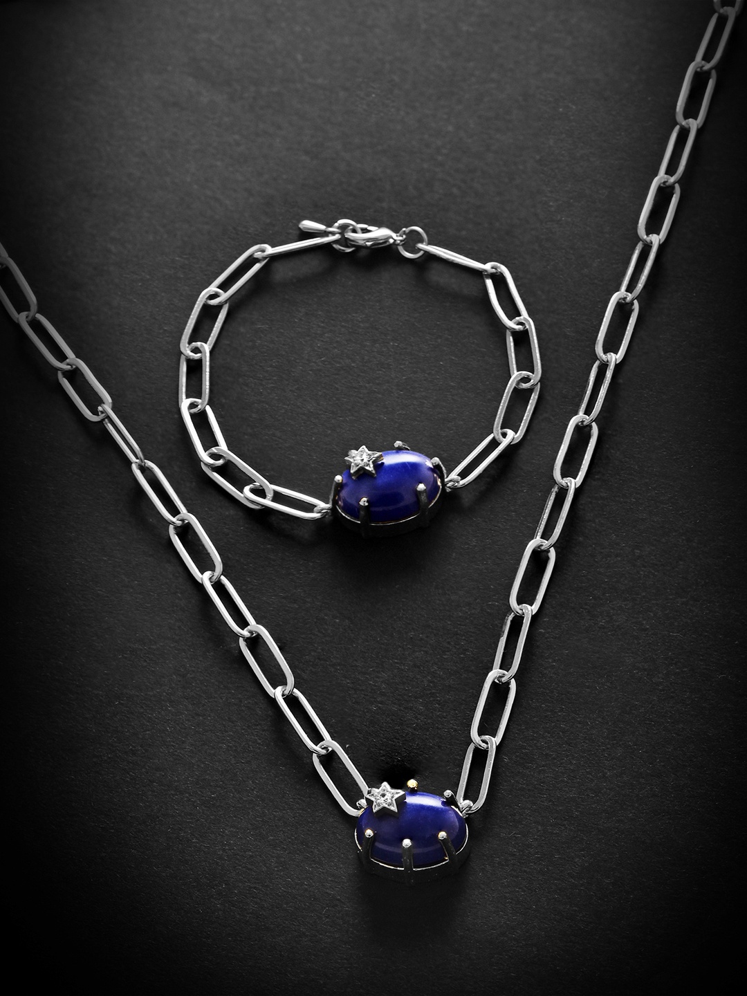 

MINUTIAE Silver-Plated Crystals Studded Jewellery Set