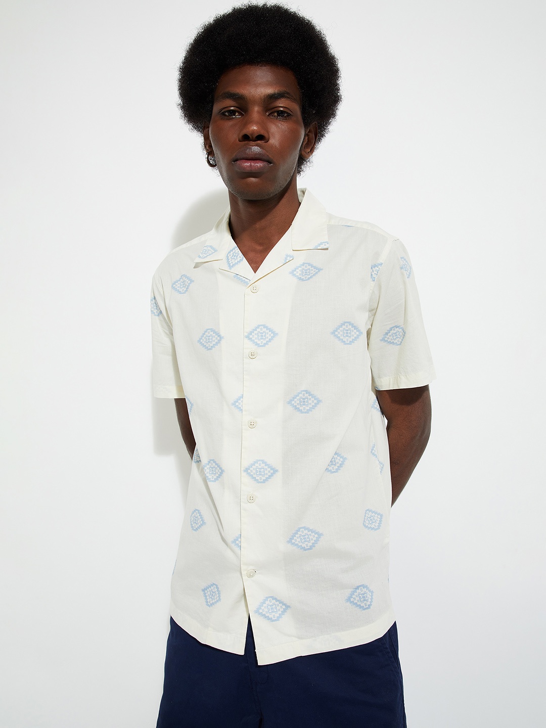 

max URB_N Men Printed Resort Collar Shirt, Off white