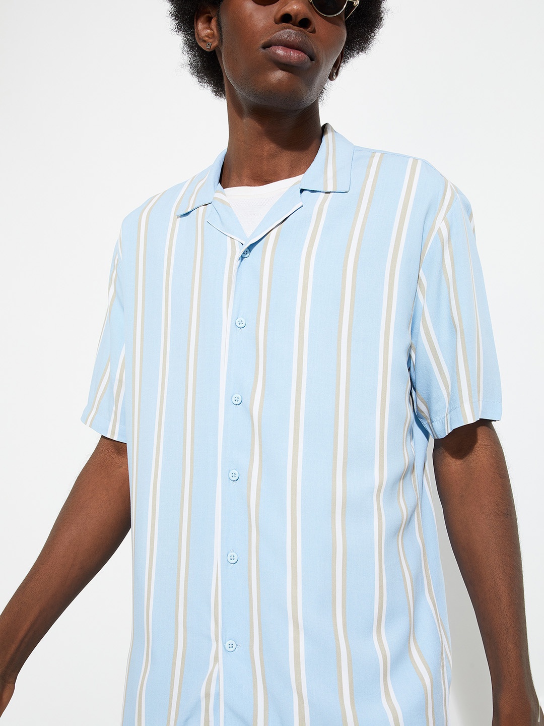 

max URB_N Striped Resort Collar Shirt, Blue