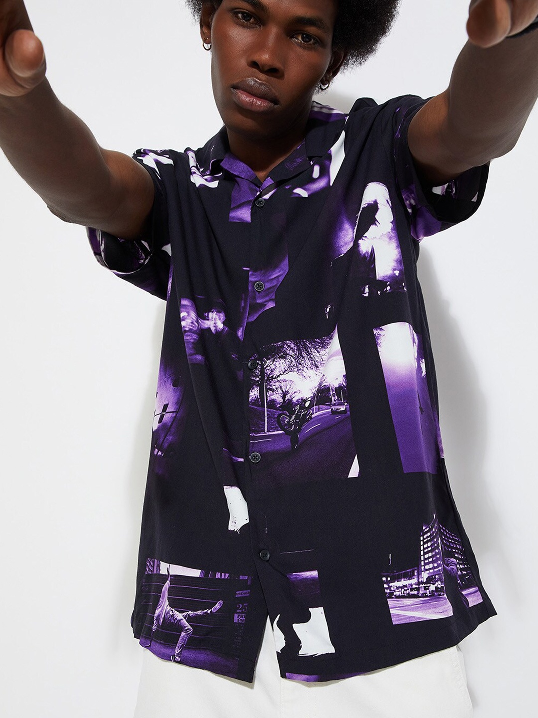 

max URB_N Graphic Printed Casual Shirt, Black