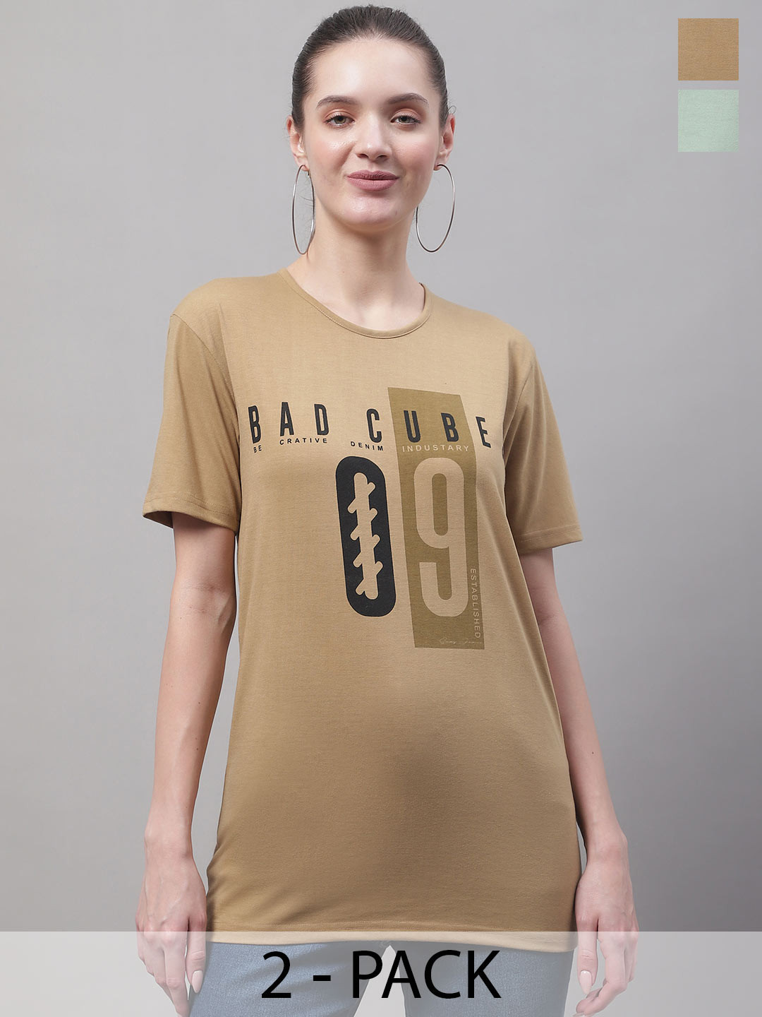 

MACK JONNEY Pack Of 2 Typography Printed Cotton T-shirts, Brown