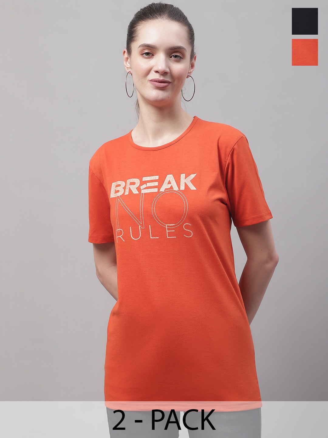 

MACK JONNEY Pack of 2 Typography Printed Cotton T-shirt, Orange