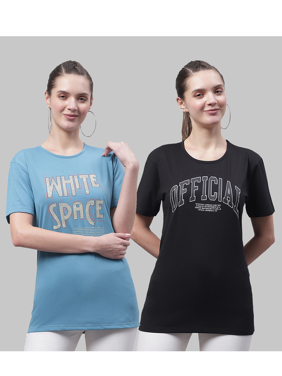 

MACK JONNEY Pack Of 2 Typography Printed Round Neck Longline Cotton T-shirt, Blue