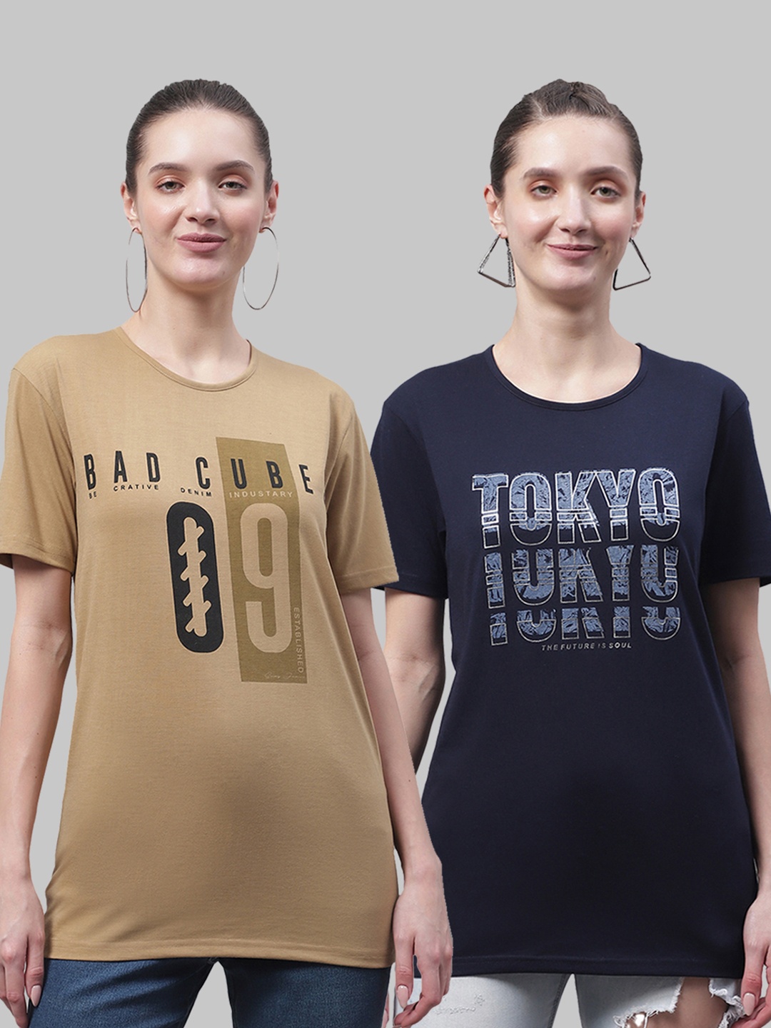 

MACK JONNEY Women Multicoloured Typography 2 Printed Pockets T-shirt, Multi