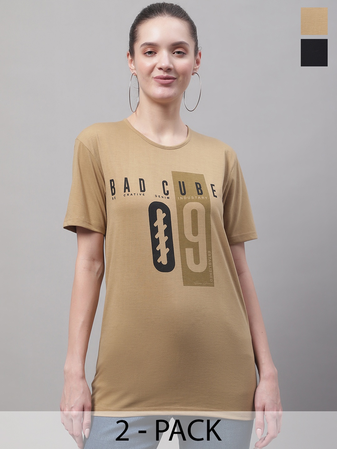 MACK JONNEY Pack Of 2 Graphic Printed Cotton T-shirt, Brown