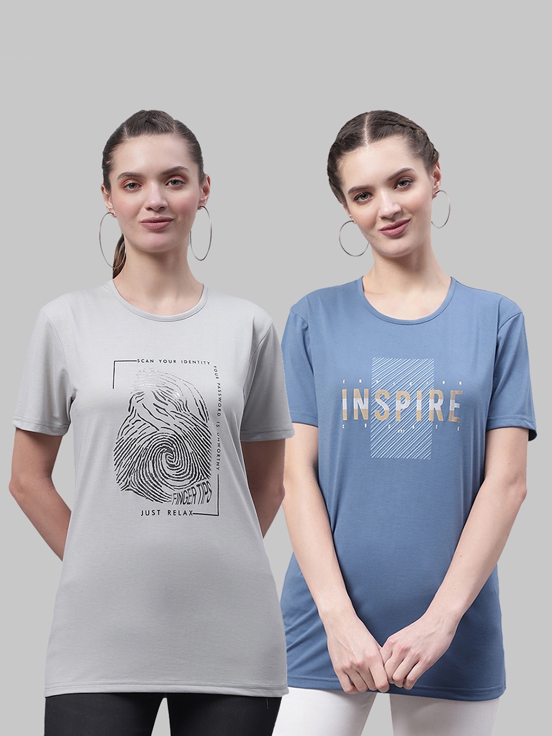 

MACK JONNEY Pack Of 2 Graphic Printed Cotton T-shirt, Grey