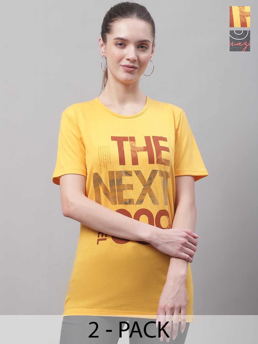 

MACK JONNEY Pack Of 2 Typography Printed Cotton T-shirt, Yellow