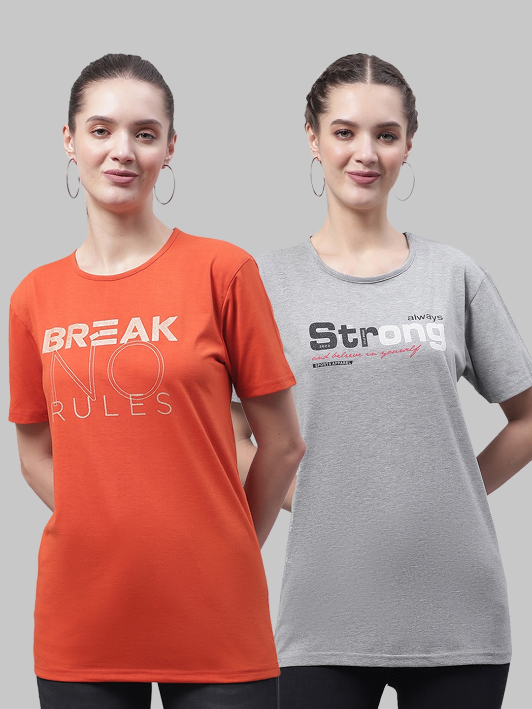 MACK JONNEY Pack Of 2 Typography Printed Cotton T-shirt, Orange