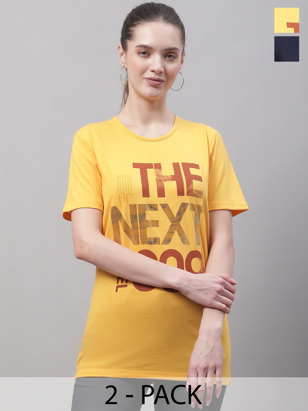 

MACK JONNEY Pack Of 2 Typography Printed Cotton T-shirt, Yellow